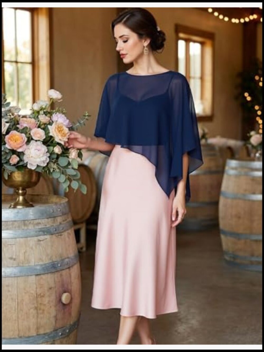 Sheer Navy Chiffon Cape Wrap - Women's Evening Shawl - Picture 6 of 7